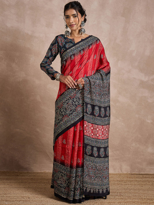 Ajrak Block Print Saree (132759 )