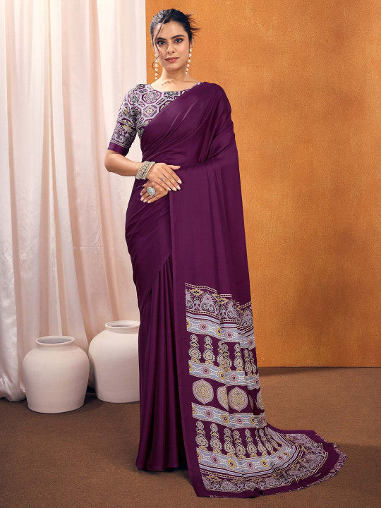 Ajrak Block Satin Sarees.