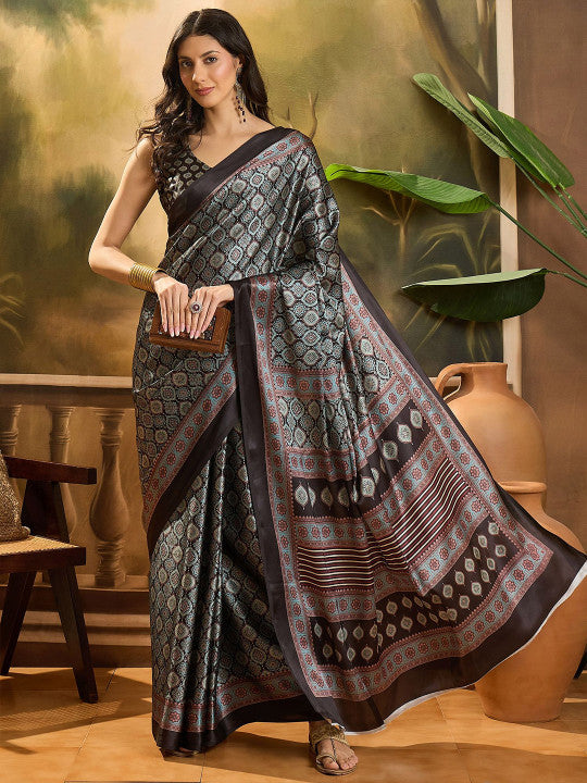 Ajrakh Saree With Blouse Piece