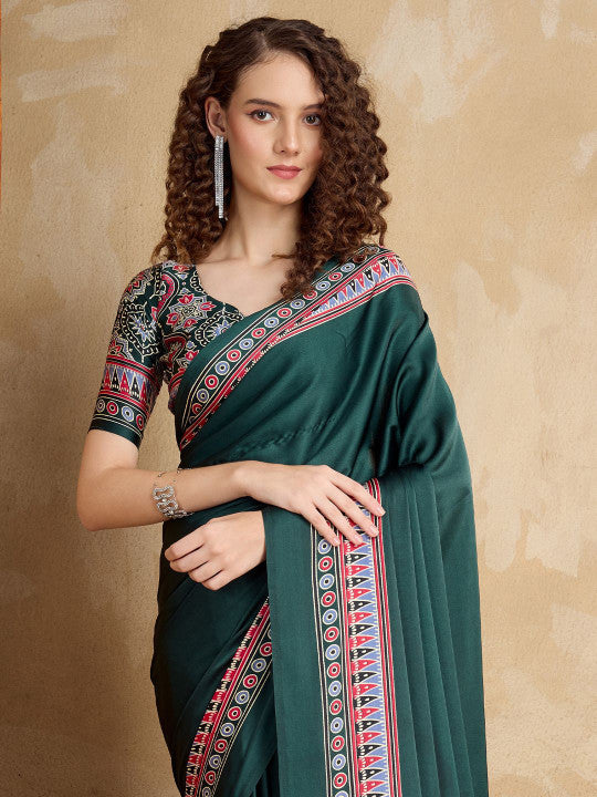 Ajrak Block Block Print Satin Saree